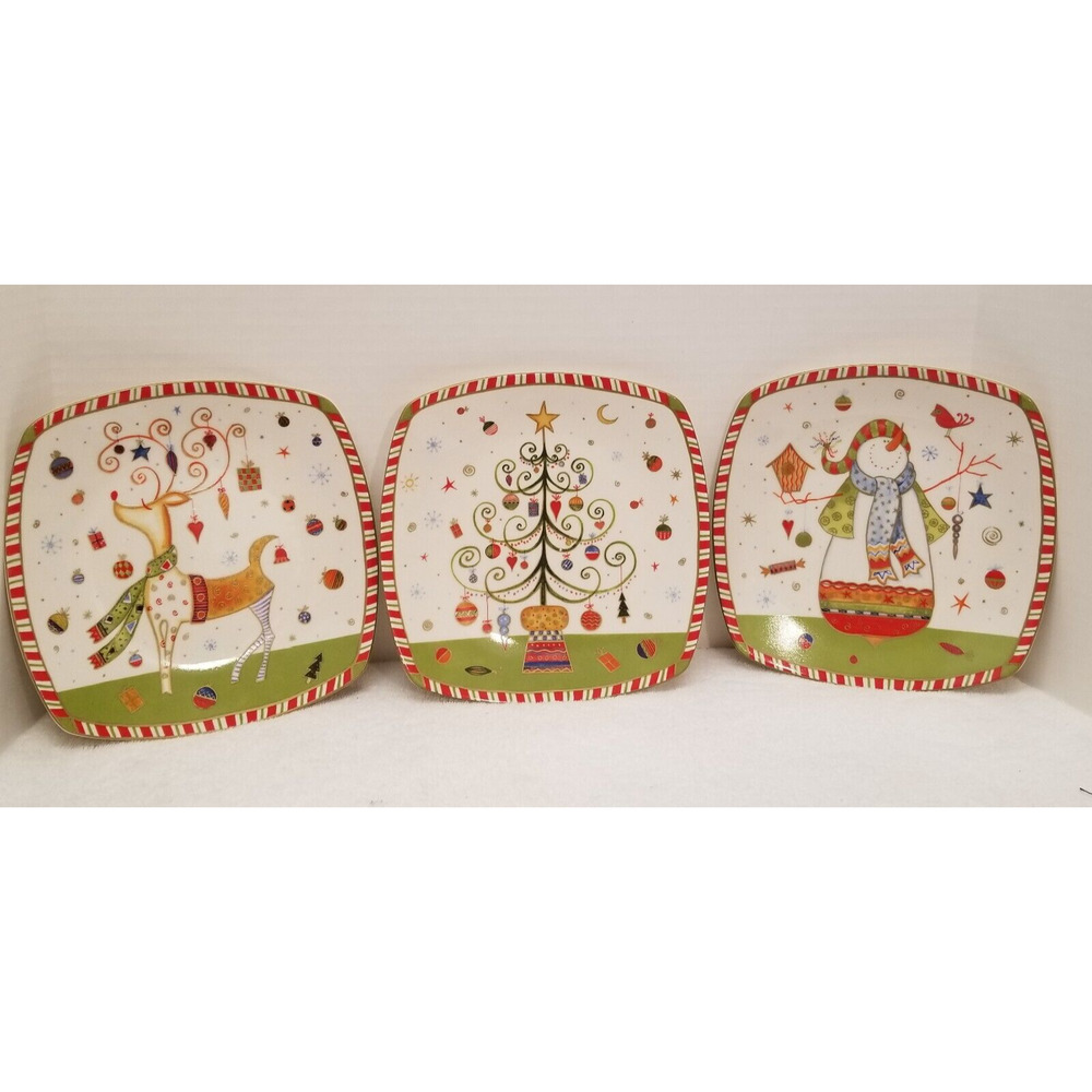 222 Fifth PTS International Christmas play fine china salad plates dw/micro